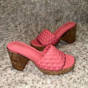 Shu Shop Coral Pink Braided Glady's Platform Cork Block Heel Sandals Womens 6.5
